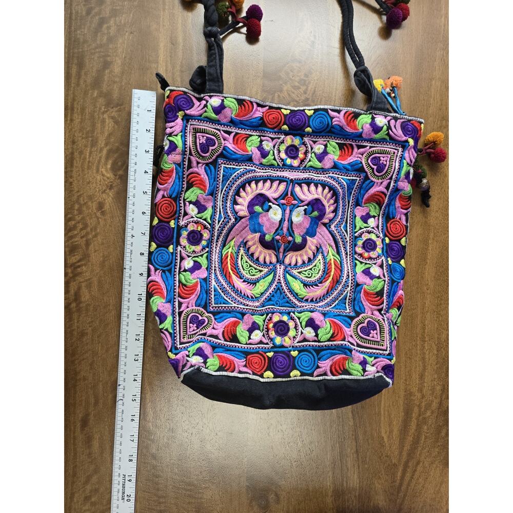 Hmong Embroidered Tote Bag Boho Tribal Ethnic Peacock Shoulder Handbag Thai - Picture 7 of 9